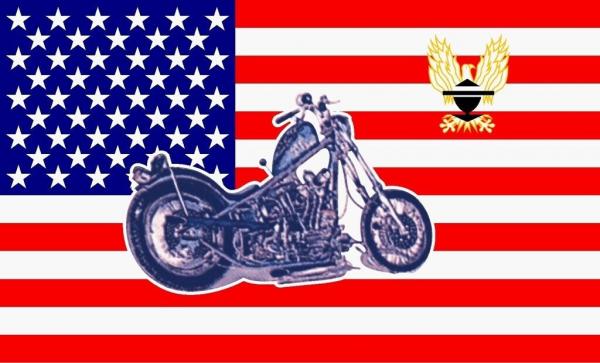 Flagge Fahne USA mit Bike 90x150 Deko Flagge USA mit Motorrad